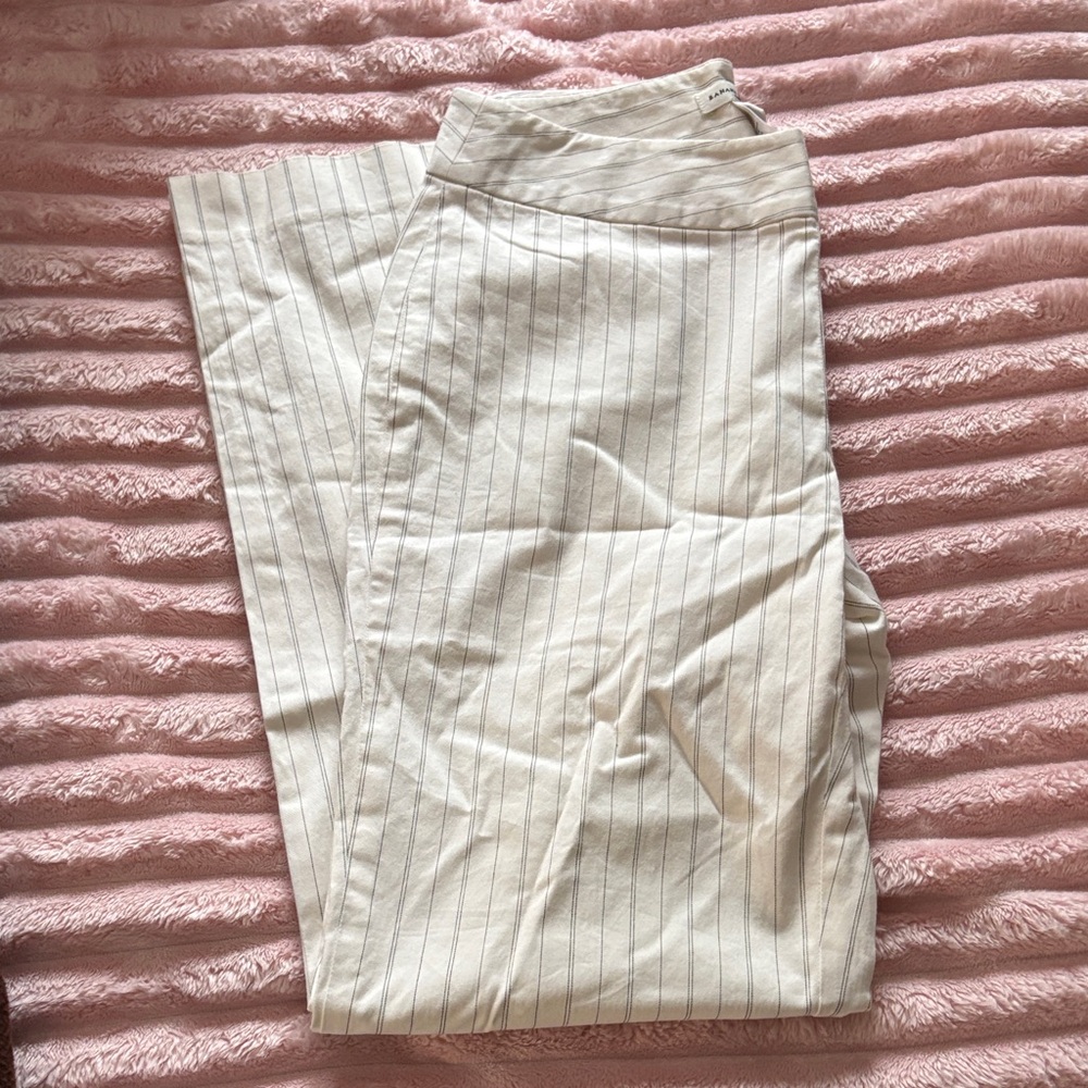 Banana Republic Cream Striped Wide Leg Business Pants